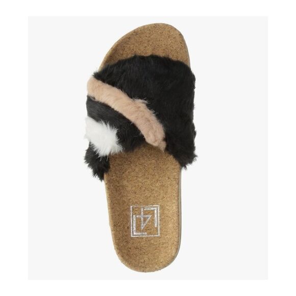 L4L Ace Black Fuax Fuzzy Multi Stripe Slipper Size 8 NIB - Picture 5 of 7